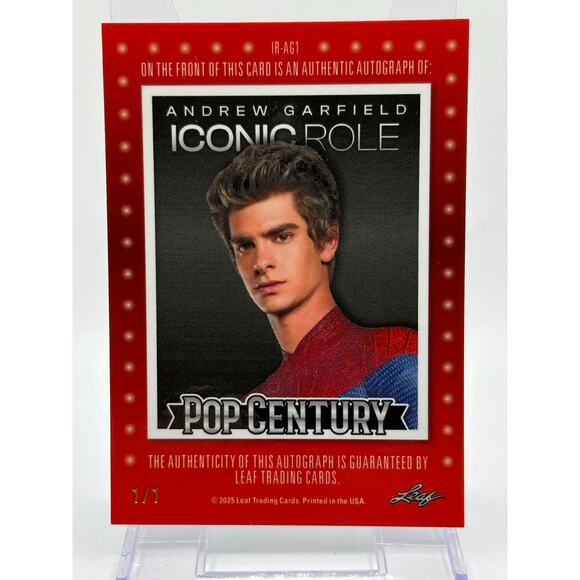 2025 Leaf Pop Century Andrew Garfield Iconic Role Black Auto 1/1 SSP Spider-Man - Picture 2 of 2